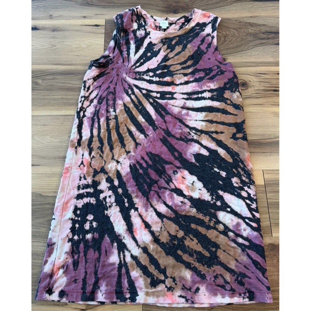 Roan + Ryan Large Tie Dye Knee Length Dress Pink Brown Black Boho Sleeveless USA